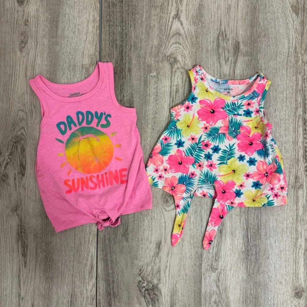 Pink and Floral Baby  18 month girl Tank Tops